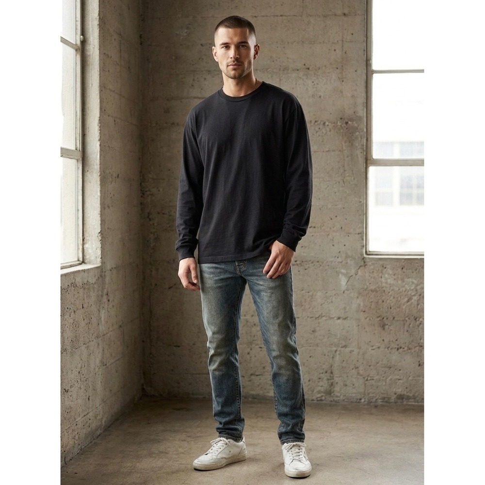 John Elliott Mens Long Sleeve University Tee Black Cotton Size 2 M Made in USA
